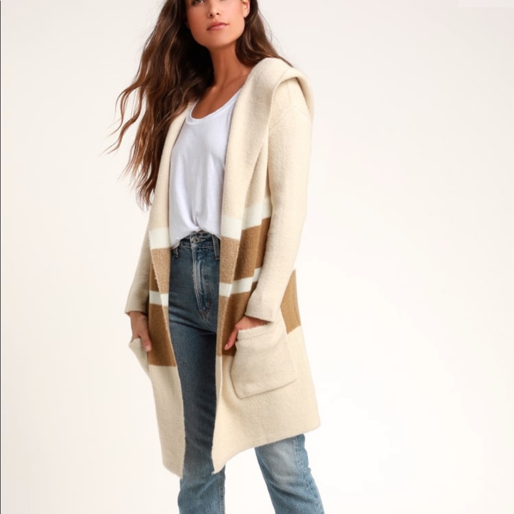 COPY - Carlsbad tan and beige hooded cardigan swe…